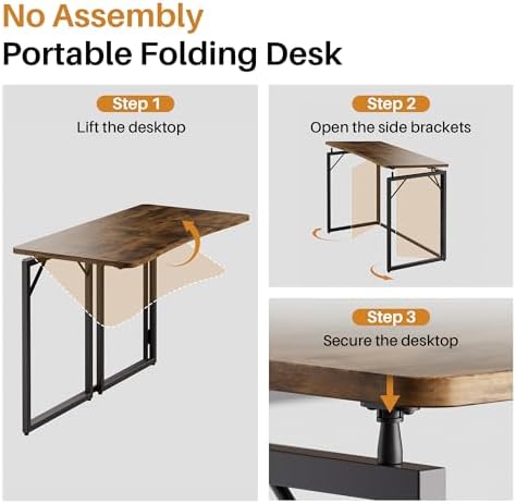 JOYMOOP 47.2" Rustic Brown Folding Desk No Assembly, Wooden Top, Large Size - Image 6