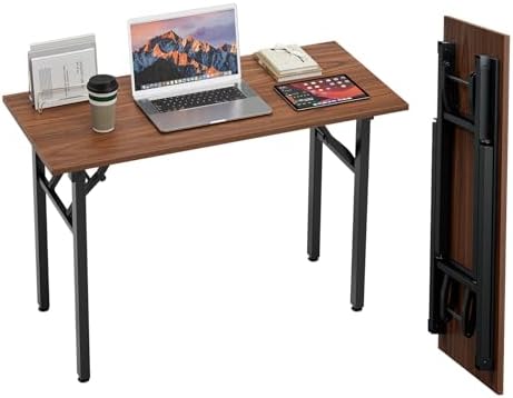 TEMI Small Computer Desk Folding Table - 43.3" Foldable Office Desk, No Assembly, Perfect for Small Spaces in Bedroom, Dorm, or Apartment, Portable Mini Desk or Study Table with Compact Design, Walnut by TEMI