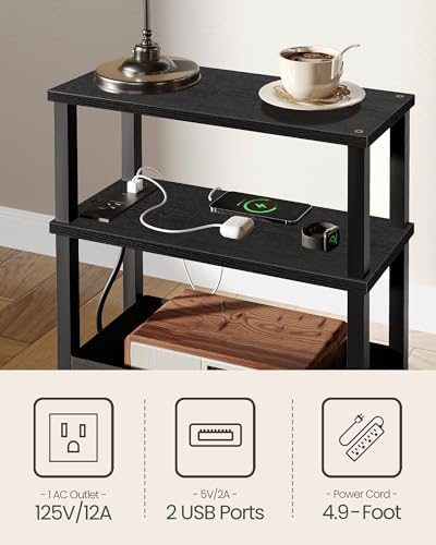 CHOEZON Set of 2 End Tables with Charging Station, Narrow Side Table for Small Spaces, Slim Nightstand with Basket, Skinny Bedside Table, for Living Room, Bedroom, Black TBZ07UP2BBN1 - Image 5