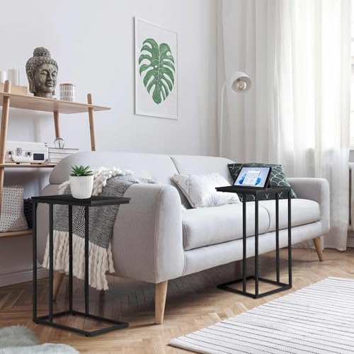 C Shaped Side Table Set of 2, Skinny Sofa Table for Sofa and Bed, Couch Tables That Slide Under, Small End Tables for Living Room, Bedroom or Small Spaces, Black - Image 4
