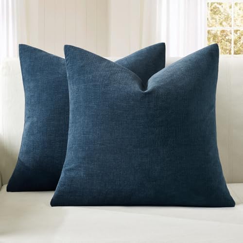 MIULEE Dark Blue Chenille Couch Throw Pillow Covers, 20x20 by MIULEE