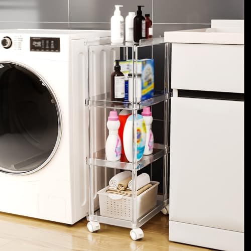 AQUIVER Acrylic Slim Storage Cart - 4 Tiers Narrow Rolling Cart - Utility Cart for Kitchen, Bathroom, Living Room, Laundry - 15.6 '' L x 10.2 '' W x 33.9 '' H - Image 6