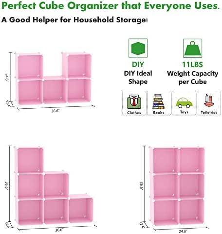 C&AHOME 6-Cube Storage Organizer Cube Shelf Closet Storage Bookcase, Pink - Image 3