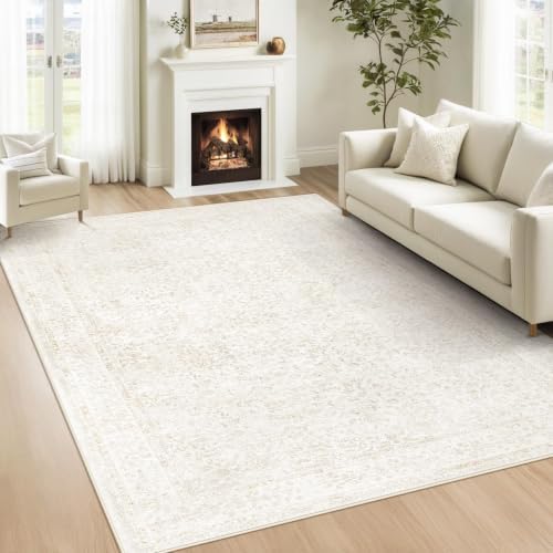 6x9 Area Rugs for Living Room: Washable Vintage Floral Rug Low Pile Non-Slip Boho Carpet for Bedroom Nursery Dining Room (Floral Beige, 6'x9') by LOSBULAKE