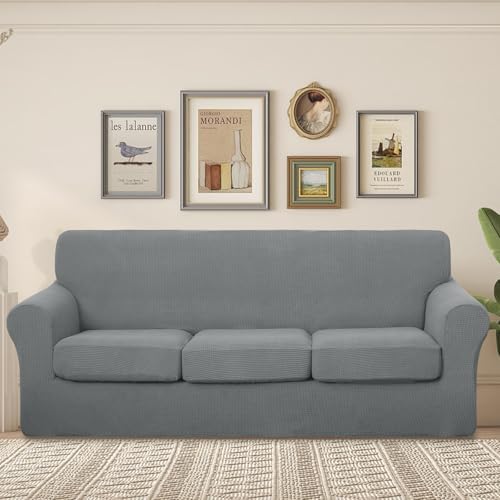 U-NICE HOME 4 Pieces Stretch Couch Cover Sofa Slipcover, Grey - Image 2