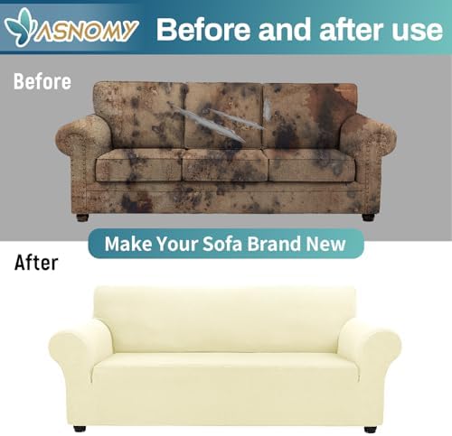 Asnomy Stretch Couch Covers for Sofa Washable, 3 Cushion Couch,Off-White - Image 6