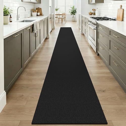 KOZYFLY Black 2x20 Runners Rugs for Hallway, Extra Long Washable Runner Rug, Woven Non Slip Kitchen Runner, Cotton Entryway Rug, Floor Carpet for Entry, Aisle, Hall, Black/Dark Grey - Image 2