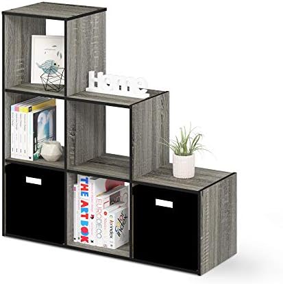 Furinno Pelli 3-2-1 Cubic Storage Cabinet, French Oak Grey/Black by Furinno-FitsYourSpaceFitsYourBudget