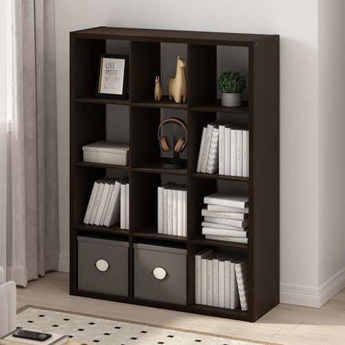 Furinno Simple 12-Cube Storage Organizer, Extra Thick Frame, Black Oak by Furinno-FitsYourSpaceFitsYourBudget