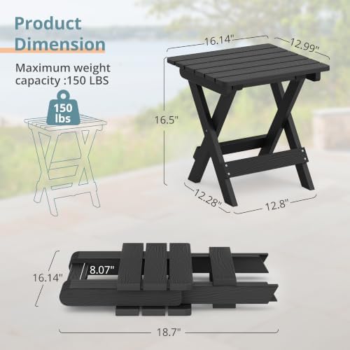 LUE BONA 16.5 Inch Outdoor Folding Side Table, HDPS Small Side Table, Black - Image 3