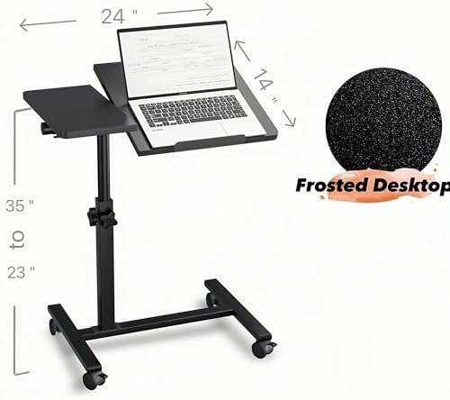 Rolling Over Bed Table Adjustable Height with Wheels Side Table for Couch Laptop Desk Hospital Overbed Table Couch TV Tray Table Computer Workstation-Frosted Black - Image 3