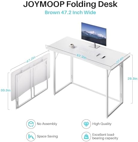 JOYMOOP 47.2" White Folding Desk, No Assembly, Wooden Top, Large Size - Image 3
