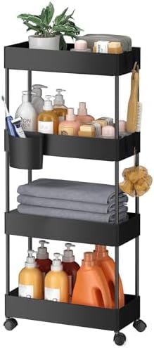 Pipishell 4 Tier Slim Storage Cart with Wheels, Laundry Cart, Black by Pipishell
