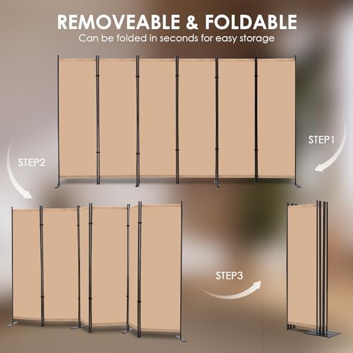 RANTILA 6 Panel Room Divider, 6 FT Folding Privacy Screen with Wide Feet, Freestanding Partition for Room Separation, Portable Room Divider Panel, 133" W x 71" H, Beige - Image 3