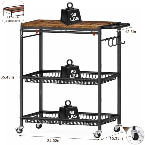 Microwave Kitchen Rolling Cart, 35.43" H Microwave Table Stand with Lockable Wheels, Utility Cart with Adjustable Shelf for Small Kitchen Island, Coffee Bar Table, Appliance Storage, Bakers Rack - Image 2