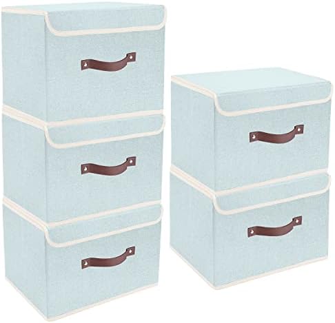 TYEERS Foldable Storage Boxes with Lids 5 Pack Fabric Storage Bins with Lids, Closet Organizers for Clothes Storage, Room Organization, Office Storage, Toys - Aqua Spring by StorageOrganization