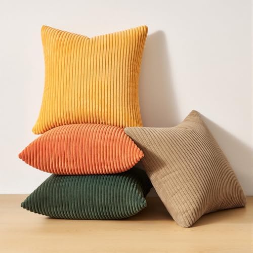 Topfinel 16x16 Inch Set of 4 Green Rust Throw Pillow Covers Boho Farmhouse Cushion Covers Soft Corduroy Fall Home Decor for Couch Bed Sofa Living Room - Image 7