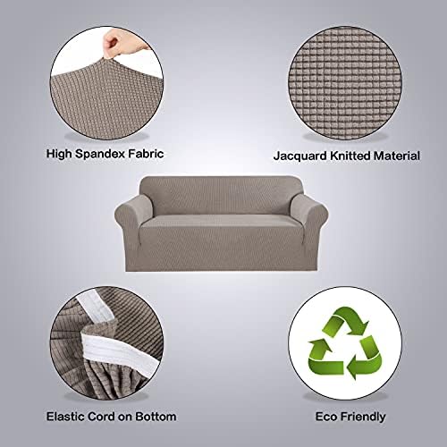 H.VERSAILTEX Stretch Sofa Covers for 3 Cushion Couch Slip Covers for Sofas/Couches Feature Thick Checked Jacquard Fabric with Elastic Bottom, Sofa Large - Taupe - Image 4