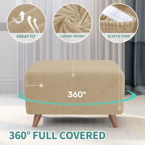 MAXIJIN Velvet Ottoman Slipcover Small Stretch Square Rectangle Footstool Slipcover Folding Storage Ottoman Covers for Living Room with Elastic Bottom (Ottoman Small, Camel) - Image 4