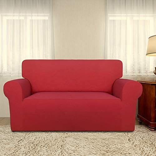 PureFit Stretch Loveseat Covers Fleece Couch Covers for Sofa Red - Image 2