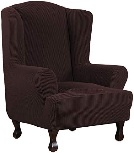 H.VERSAILTEX Wing Chair Slipcover Chair Covers for Wingback Chairs Wingback Chair Covers Slipcovers 1 Piece Stretch Sofa Cover Furniture Protector Soft Spandex Jacquard Checked Pattern, Chocolate by HVERSAILTEX