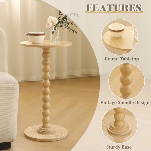 Fultyle Round Side Table, Small Drink Table for Small Spaces, Modern Accent End Table with Solid Wood Leg for Living Room, Bedroom, Corners, and Office (Natural) - Image 5