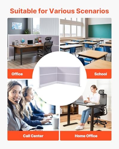 VEVOR Office Divider Privacy Partitions, 2-Pack, 72" x 48" Room Divider Walls, PET Workstation Cubicle Partition with Outlet Covers, Freestanding Privacy Panels for Office Library School - Image 6