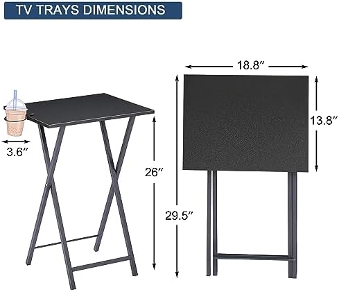 VECELO Folding TV Tray for Eating Set of 4, Portable Dinner/Snack Table with Cup Holder for Couch, Living Room and Small Space,Black - Image 3