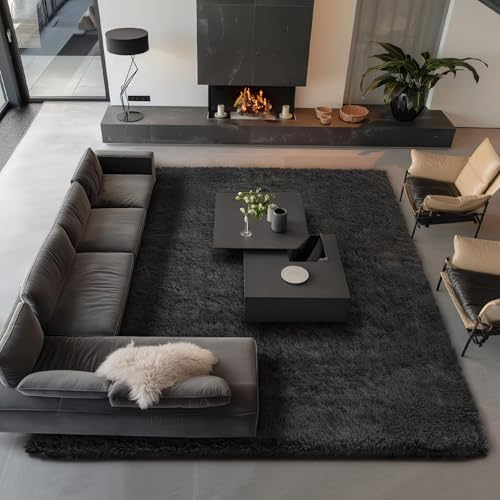 Ophanie Area Rugs 9x12 Living Room, Large Black Bedroom Carpet, Big Shag Indoor Thick Soft Nursery Rug, Fluffy Carpets for Boy and Girls Room Dorm Home Decor Aesthetic with Over 99 pcs Pile fibers - Image 3