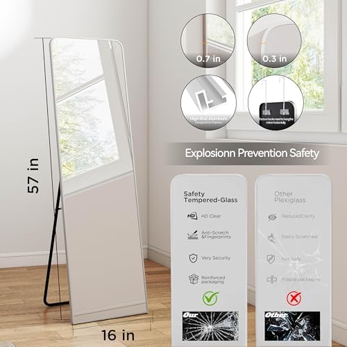 57x16" Full Length Mirror Floor Stand,Over the Door,Wall Mounted Silver - Image 4