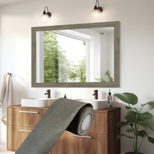 YESUS Dark Grey Wood Grain 3D 10M Wallpaper Frame Removable PVC Waterproof Peel and Stick Wallpaper,Bathroom Frame Sticker Wall Decor (Gray, 2" x 393") by Unknown