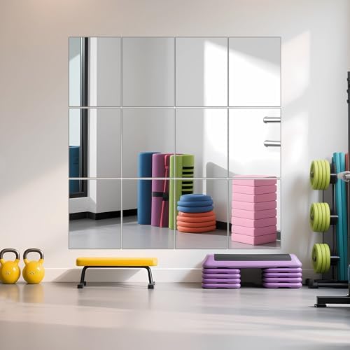 Wall Mirror Tiles, 16" x 12" x 12PCS Home Gym Mirror Tiles Frameless Glass - Image 2