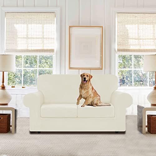 WEERRW Velvet Stretch 3 Pieces Couch Cover for Sofa Washable, Ivory - Image 2