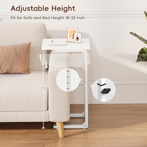 Vagusicc C Shaped End Table, 33"C Table End Table Adjustable Height, Small Side Table for Couch, Tv Tray Table for Small Spaces, Couch Table That Slide Under, Sofa Table for Living Room,Bedroom, White - Image 4