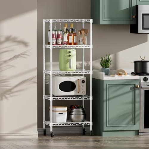 SINGAYE 5 Shelves Storage Shelf Wire Shelving Unit Metal Adjustable Wheels - Image 6