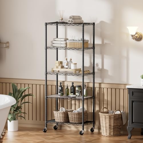 SINGAYE 5 Shelves Storage Wire Shelf Closet Metal Shelving Pantry Wheels - Image 2