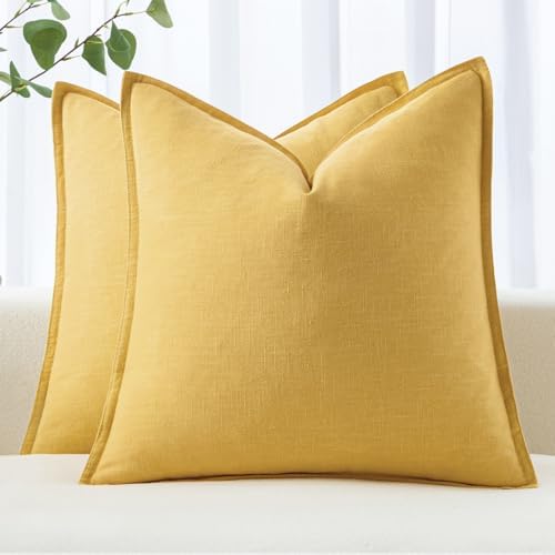 MIULEE Decorative Linen Pillow Covers 20x20 Inch Yellow by MIULEE