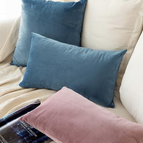 MIULEE 12x20 Inch Lumbar Velvet Throw Pillow Covers Blue Gray - Image 3