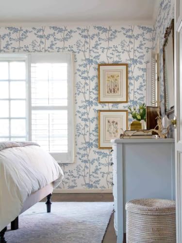 Ismoon Blue and White Forest Peel Stick Wallpaper for Modern Bedroom Wall | Renter Friendly Viny Wallpaper Tree Leaf Contact Paper Removable Self Adhesive Waterproof Textured 17.3x393in - Image 6