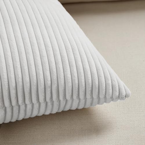 Fancy Homi 2 Packs White Long Lumbar Decorative Throw Pillow Covers 12x24 Inch for Couch Bed Sofa, Rustic Farmhouse Boho Home Decor, Soft Striped Corduroy Rectangle Accent Cushion Case 30x60 cm - Image 5