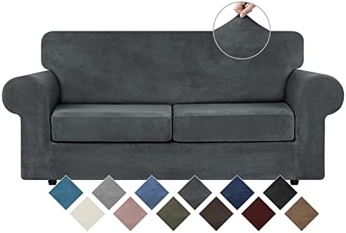 WEERRW Velvet Stretch 3 Pieces Couch Cover for Sofa Washable, Dark Grey by WEERRW