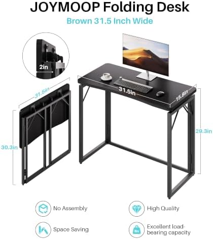 JOYMOOP 31.5" Black Folding Desk, No Assembly, Wooden Top, Small Size - Image 3