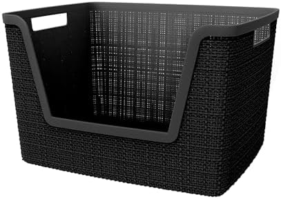 Curver Set of 4 Large 18L Easy Access Jute Decorative Plastic Organization and Storage Baskets - Perfect Bins for Home Office, Closet Shelves, Kitchen Pantry and All Bedroom Essentials, Black by Unknown