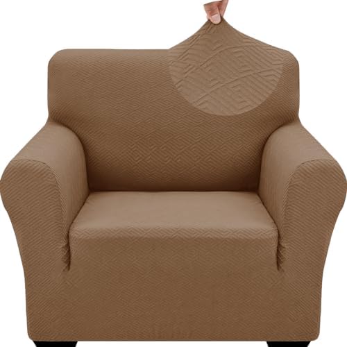 ZNSAYOTX 1 Piece Jacquard Chair Slipcovers for Living Room High Stretch Chair Covers with Arms Anti Slip Pets Friendly Couch Sofa Armchair Cover Furniture Protector (Small,New Pattern Light Coffee) by ZNSAYOTX