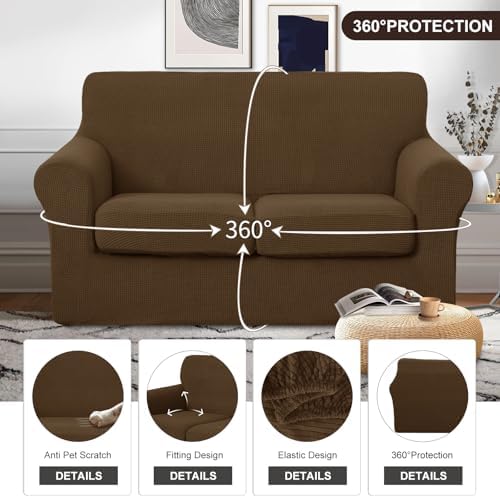 U-NICE HOME 3 Pieces Stretch Loveseat Couch Cover, Brown - Image 4