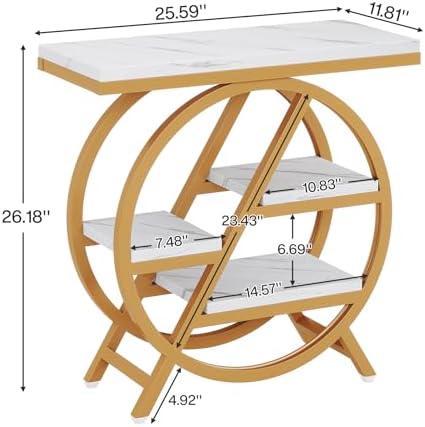 Tribesigns End Table for Living Room, 3-Tier Faux Marble Side Table with Storage, Wood Narrow Sofa Side Table with Geometric Metal Frame, Modern Nightstand and Bedside Table for Bedroom, Gold & White - Image 2