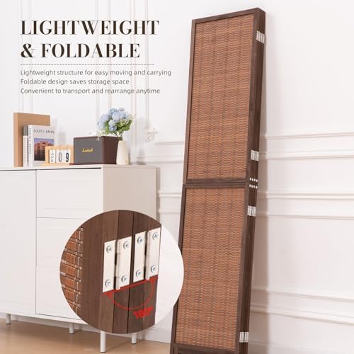 Bamboo Room Divider 67"4 Panel,Wooden Frame Freestanding Wall Divider,Brown - Image 2