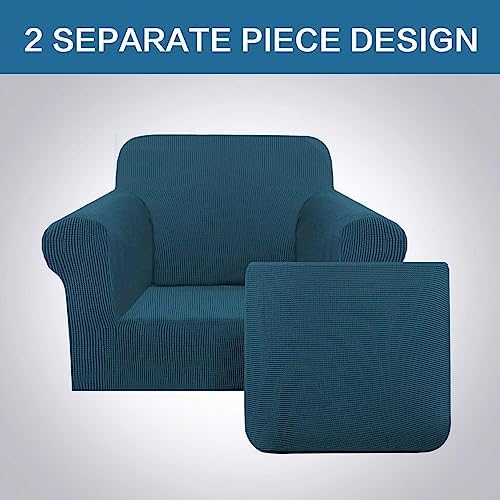H.VERSAILTEX 2-Pieces Armchair Cover Chair Slipcovers with Arms Furniture Protector Cover Fit Armchair Width Up to 47 Inch, Jacquard Spandex Couch Covers Armchair Slipcover - Deep Teal, Chair - Image 3