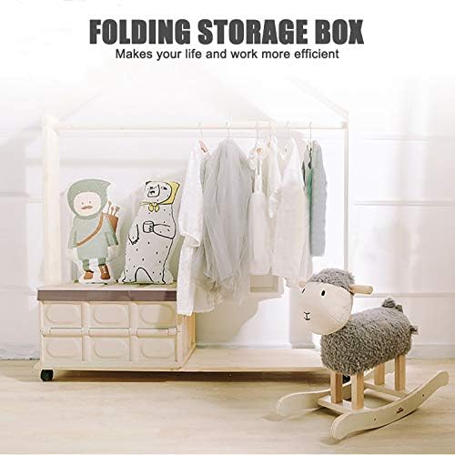 Collapsible Storage Box with lid 30L Lidded Storage Bin Crates Plastic Tote Container Stackable Folding Utility Crates Shelf Basket for Clothes Books Snack Shoe Storage Container (Khaki) - Image 5