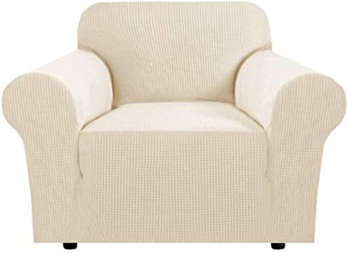 H.VERSAILTEX Stretch Chair Slipcover 1-Piece Armchair Couch Cover Furniture Protector Fit Chair Width 30-40 Inches Jacquard Small Checked with Elastic Bottom for Kids(Armchair, Natural) by HVERSAILTEX